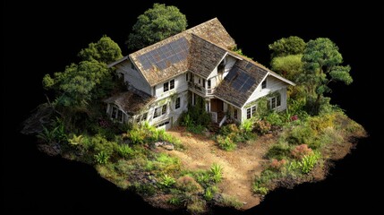 Fototapeta premium overgrown house solar panels nature