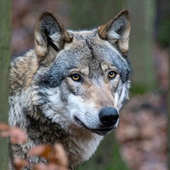 Obraz premium Close-up of a gray wolf's head