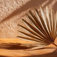 Natural palm leaf shade on warm tan surface with soft blur