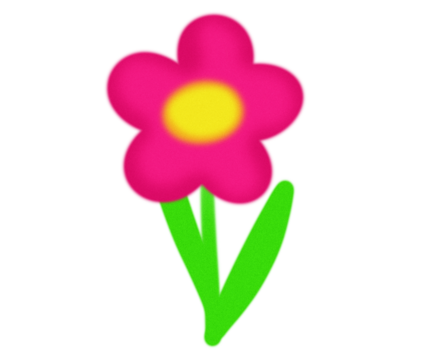 Simple cartoon flower with bright pink petals, yellow center, and green stem. Playful retro design element with colorful cheerful vibe.