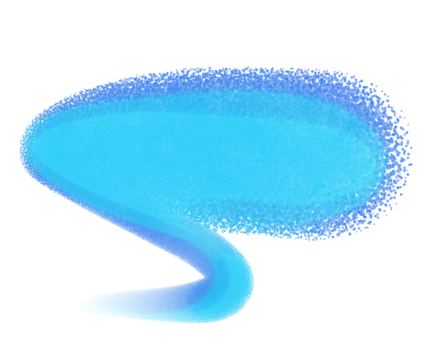 Bright cyan blue spray stroke gradient with soft blurred edges. Abstract glowing retro cutout shape for modern colorful dreamy designs.