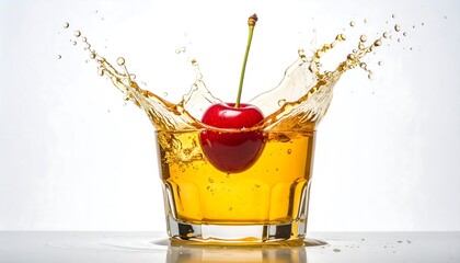 Cherry splashing into drink