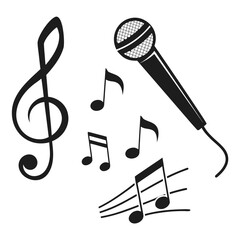 Treble clef microphone and musical notes sound