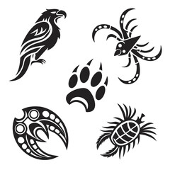Tribal animal symbols eagle paw print claw scorpion