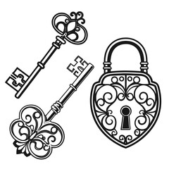 Vintage keys and ornate lock antique