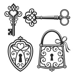 Vintage keys and ornate locks retro