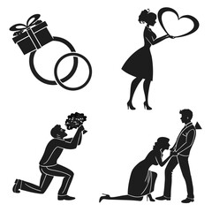 Wedding proposal gift heart bouquet rings couple vector