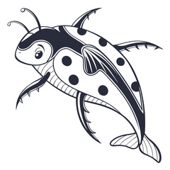 Whimsical ladybug fish creature cartoon