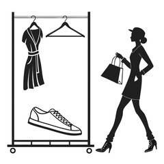 Woman shopping for fashion items clothing dress