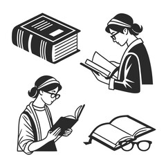Women reading books and eyeglasses woman knowledge