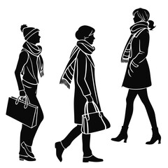Women walking with scarves and bags silhouettes shawls