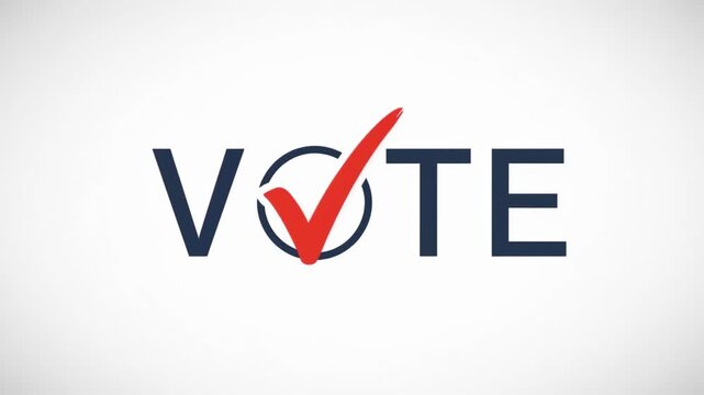 The word vote with a red check mark in a circle, a simple graphic logo for an election campaign representing civic duty, making a choice and the importance of political participation