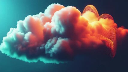 Cloud computing and digital data storage visualization with orange light trails - Powered by Adobe