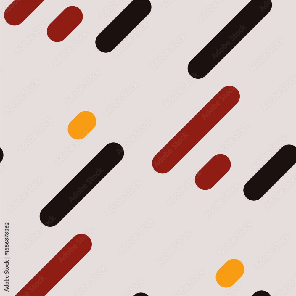 Poster abstract geometric pattern with diagonal lines and rounded shapes in black, red, and yellow on a lig