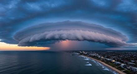Dramatic storm over coastal city