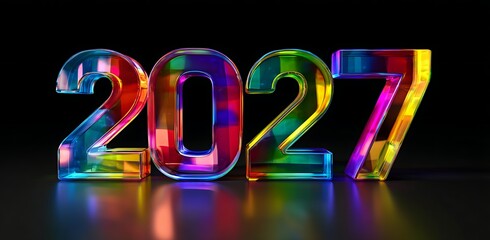 Vibrant 2027 numerals gleam with rainbow light