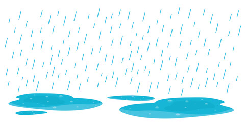 Rain with water puddles illustration isolated on white background