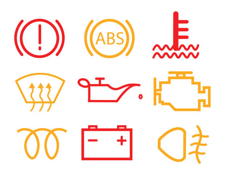 Car dashboard warning light icons set vector illustration