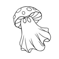funny Halloween ghost mushroom outline drawing