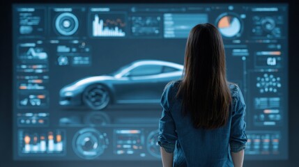 woman viewing car design data