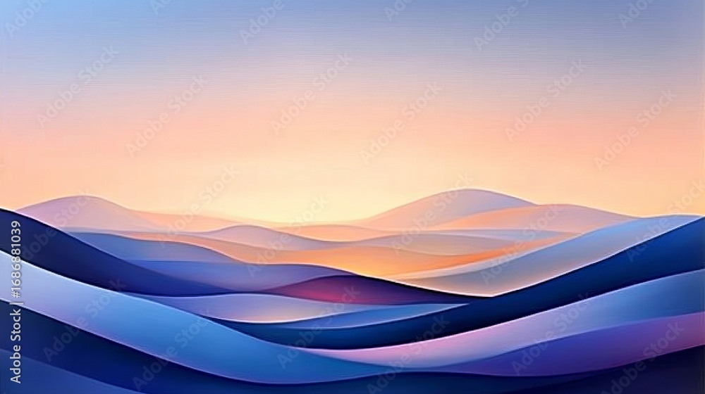 Aufkleber abstract flowing lines creating a dreamy dusk landscape with tranquil color gradients and curves