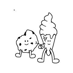 best friends cookie and ice cream cartoon drawing