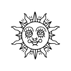 mystical sun with human face