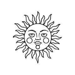 mystical sun with human face