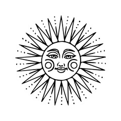 mystical sun with human face
