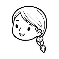 happy cartoon girl face with braided hair