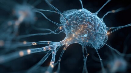 Fototapeta premium glowing neuron cell network firing