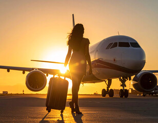Traveling solo a woman with luggage at an airport during sunset travel photography urban landscape inspirational journey