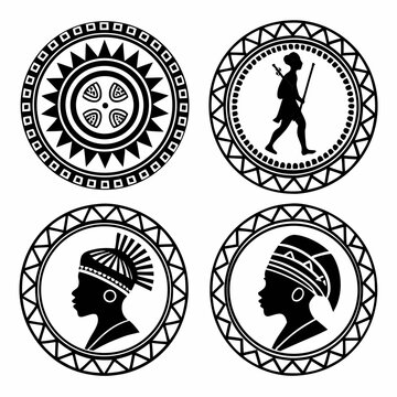 African tribal emblems and silhouettes badge