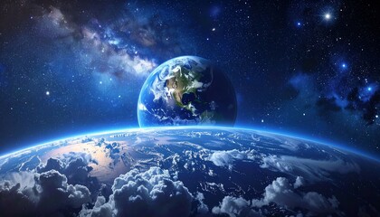 Obraz premium Earth rising in cosmic expanse