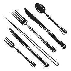 Fototapeta premium Black cutlery collection fork knife