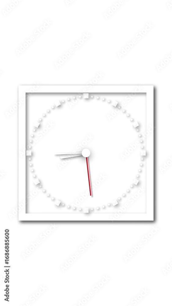 Aufkleber minimalist white clock with red second hand and shadow on isolated background. vertical video of mod