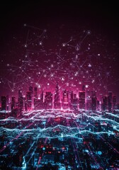 Obraz premium Digital network communication connection world city 5G