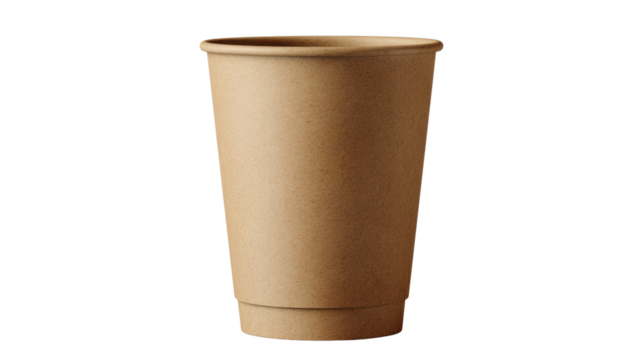 Brown paper cup on white background, ready for coffee or tea.