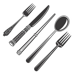 Black silverware icons on white fork knife