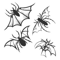 Black spider bat wing silhouettes vector
