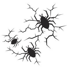 Black spider silhouettes with sharp jagged cracks white