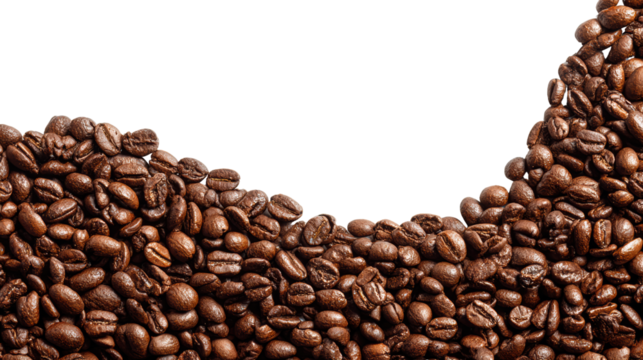 Coffee beans on a black background, showcasing their rich color and texture, perfect for coffee-themed designs.