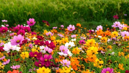 Fototapeta premium Vibrant cosmos flowers in a field
