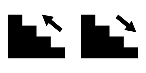 Stairs up and down pictogram. stairs sign illustration. stairs icon. black and white vector illustration.
