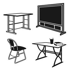 Classroom furniture set black silhouettes desk chair