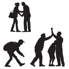 Diverse people interacting black silhouettes interaction