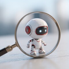 little robot under magnifying glass