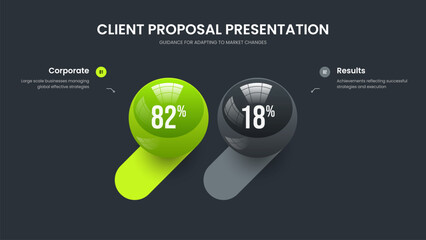 Educational Introduction Slideshow Design Vector Illustration. Creative Strategy Two Step Infographic Slide Layout. Sales Insight 2 Option Diagram Presentation Template.