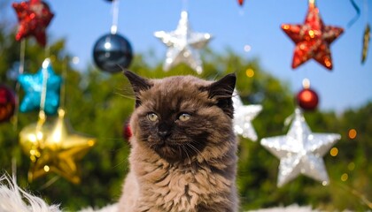 Cute kitten amidst Christmas decorations