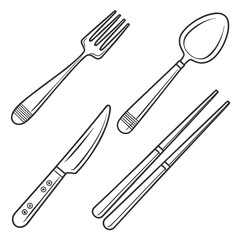 Fork spoon knife chopsticks icons cutlery